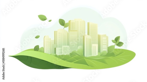 Green city symbolized on a leaf for sustainability and awareness.