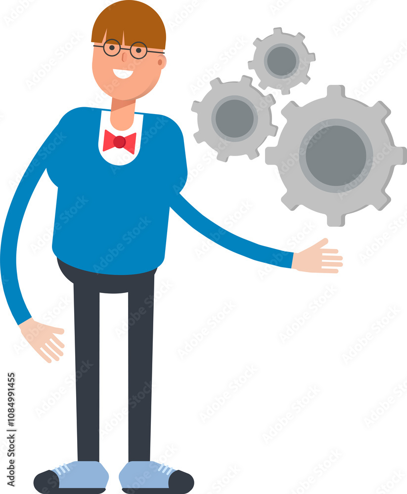 Boy with Bowtie Suit Character Holding Gears
Boy with Bowtie Suit Character Holding Gears