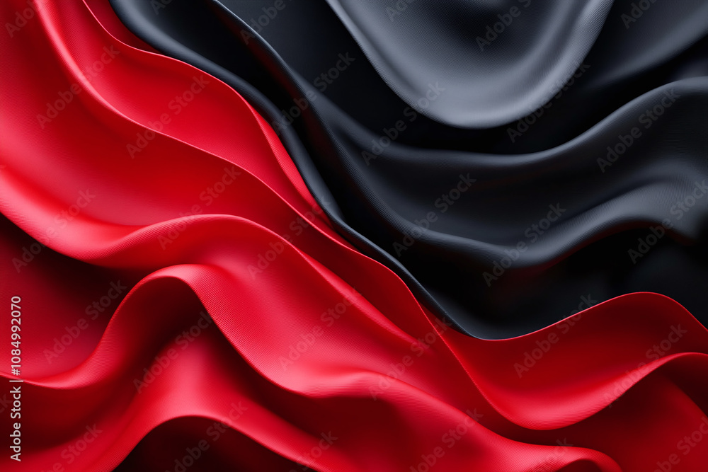 Abstract Flowing Red and Black Fabric with Smooth, Glossy Texture Abstract Flowing Red and Black Fabric with Smooth, Glossy Texture