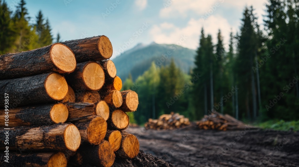 Logs in Forest Highlighting Deforestation Impact Logs in Forest Highlighting Deforestation Impact