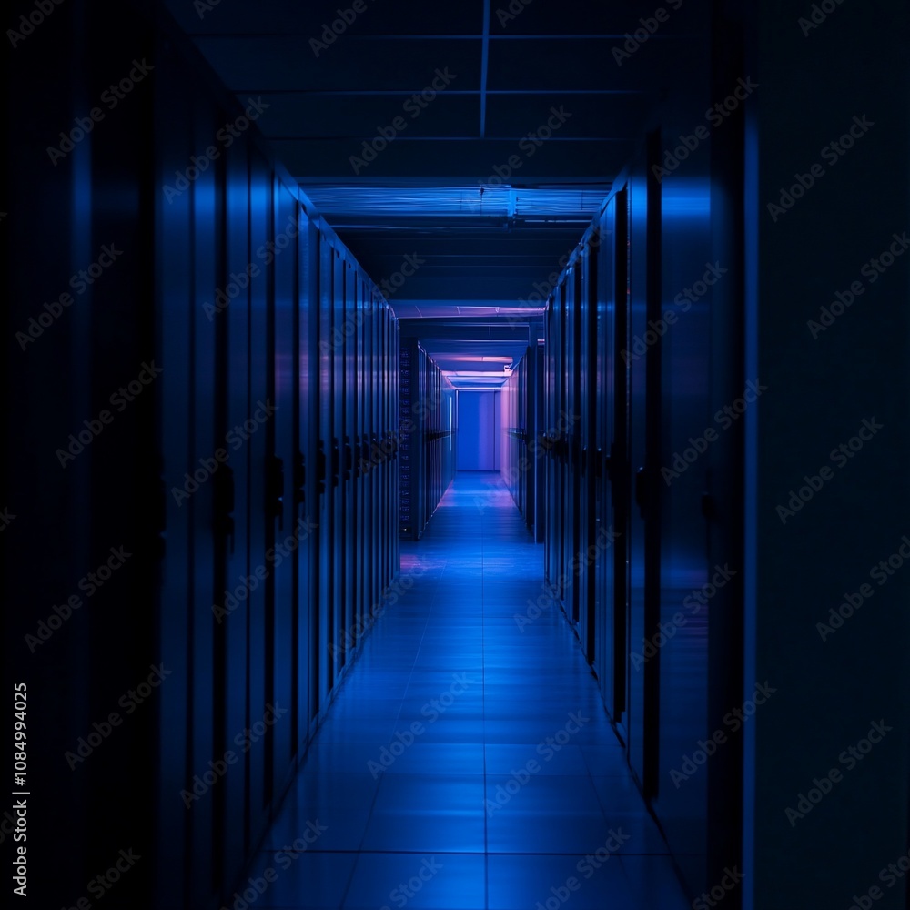 Fototapeta premium Modern Data Center with Cloud Technology and Blue Accents