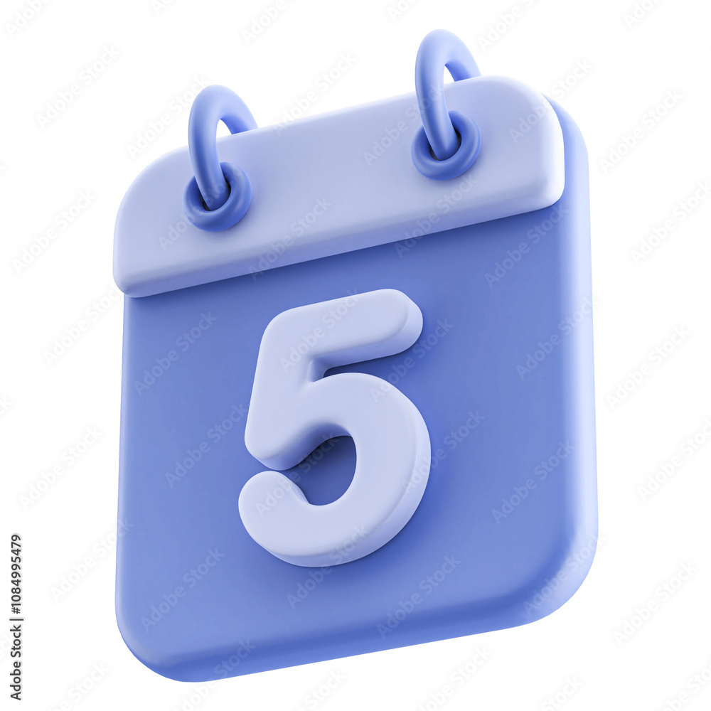 3D Calendar Icon White Date 5