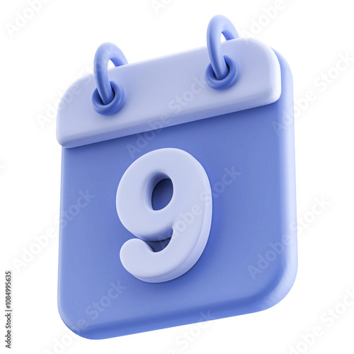 3D Calendar Icon White Date 9