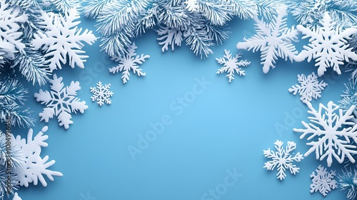 3D White Snowflakes on a Soft Blue Background Winter Design