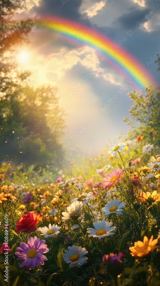 Rainbow Over a Field of Flowers Rainbow Over a Field of Flowers