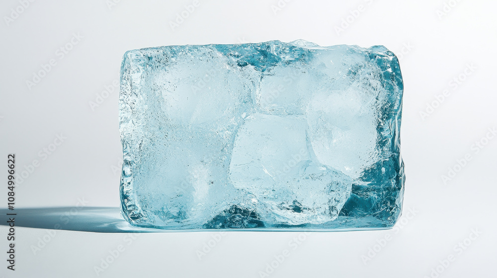 Obraz premium Ice Block on White Background with Blue Tones