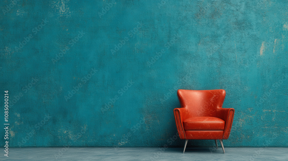 Modern Leather Chair Against Turquoise Wall Modern Leather Chair Against Turquoise Wall