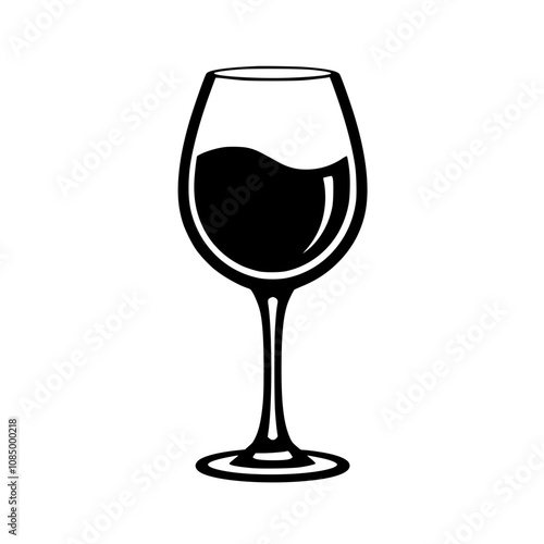 Red wine glass illustration, black and white style