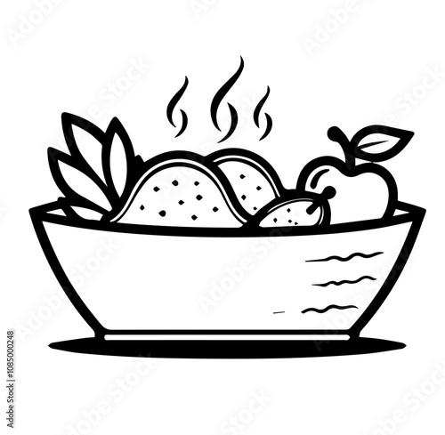 Food bowl illustration, hand-drawn style, nutritious meal