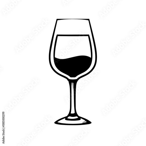 Red wine glass illustration, black and white style