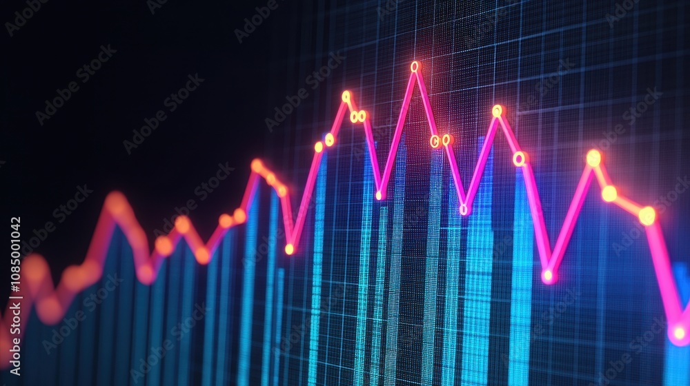 Abstract data visualization with vibrant lines representing financial trends and market analysis, showcasing multi-colored glowing graphics on a dark background Abstract data visualization with vibrant lines representing financial trends and market analysis, showcasing multi-colored glowing graphics on a dark background