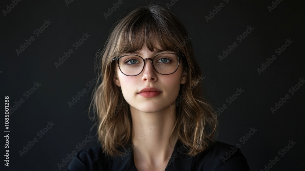 Fototapeta premium Portrait of a confident young woman with glasses in a professional setting