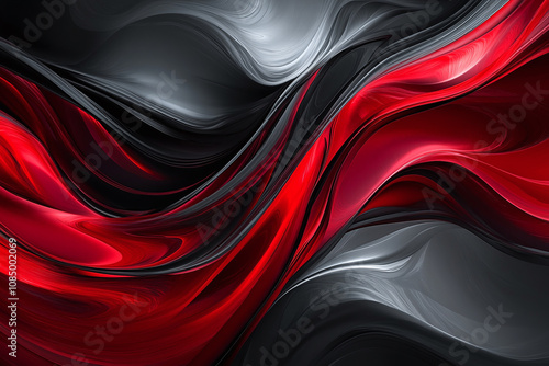 Futuristic Red and Black Abstract Design with Geometric Lines and Metallic Accents 