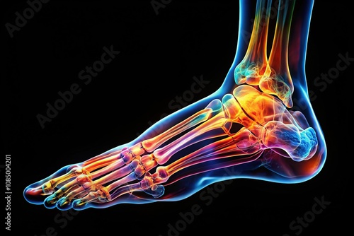 Realistic Human Foot Bones Long Exposure 3/4 View Skeleton Illustration