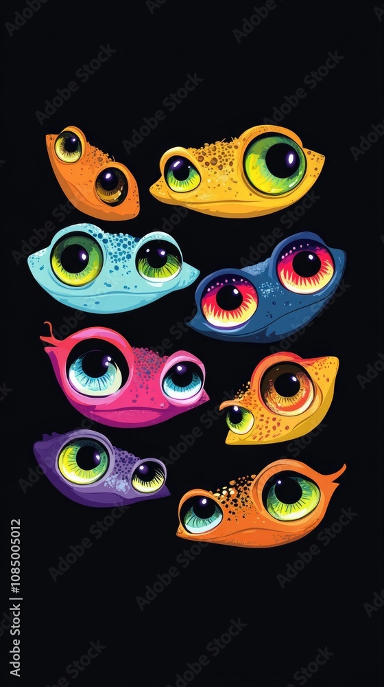 Colorful Cartoon Creatures With Big Eyes Colorful Cartoon Creatures With Big Eyes