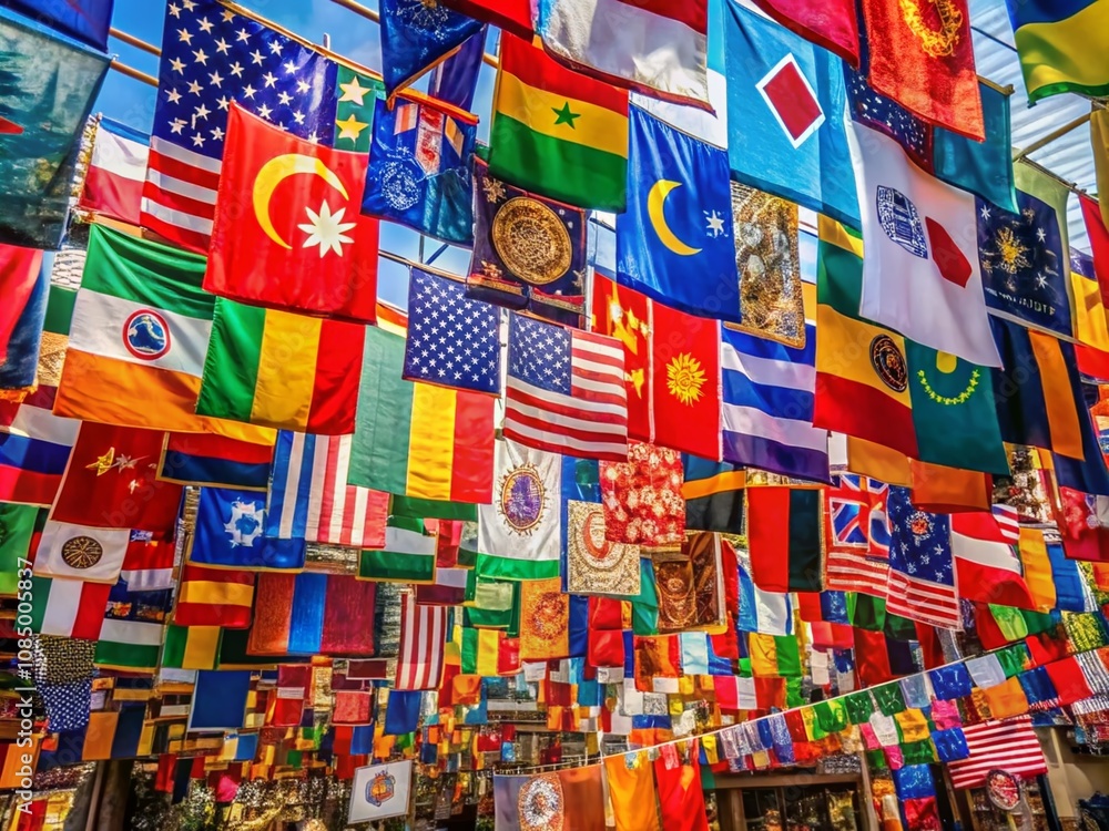 Fototapeta premium A Vibrant Set of Abstract Nationality Flags Showcasing Unique Patterns and Colors, Celebrating Diversity and Cultural Identity in a Creative and Artistic Presentation