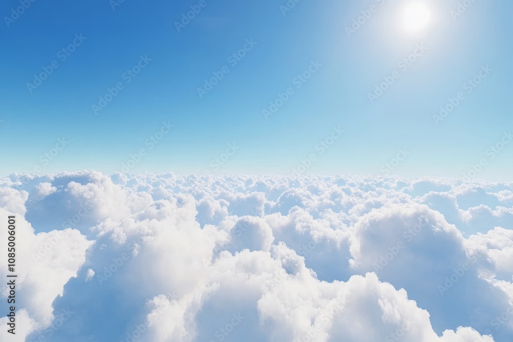 Serene Blue Sky with Fluffy White Clouds Under Bright Sunlight Creating a Tranquil and Peaceful Atmosphere Perfect for Nature and Travel Imagery Serene Blue Sky with Fluffy White Clouds Under Bright Sunlight Creating a Tranquil and Peaceful Atmosphere Perfect for Nature and Travel Imagery