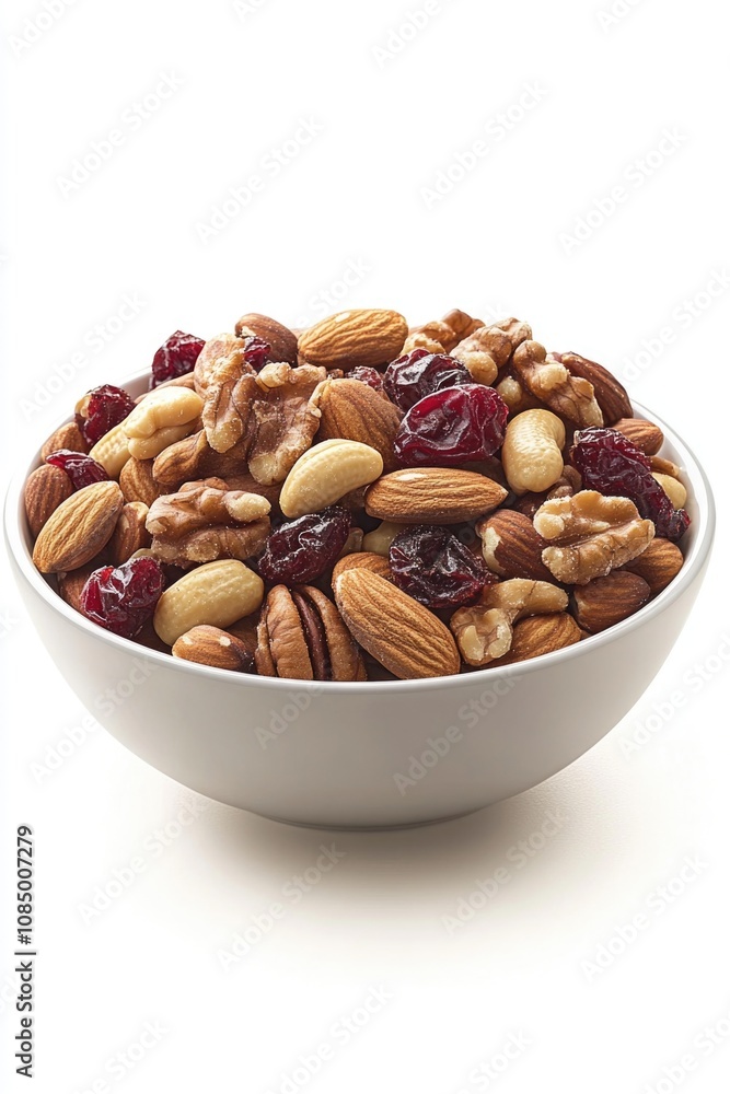 White Bowl with Nuts and Cranberries White Bowl with Nuts and Cranberries