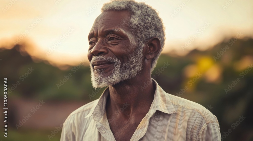 Elderly African man outdoors in a rural setting, embodying wisdom and strength in a traditional environment Elderly African man outdoors in a rural setting, embodying wisdom and strength in a traditional environment