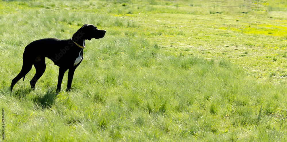 hunting dog on the nature of the spring hunting dog on the nature of the spring