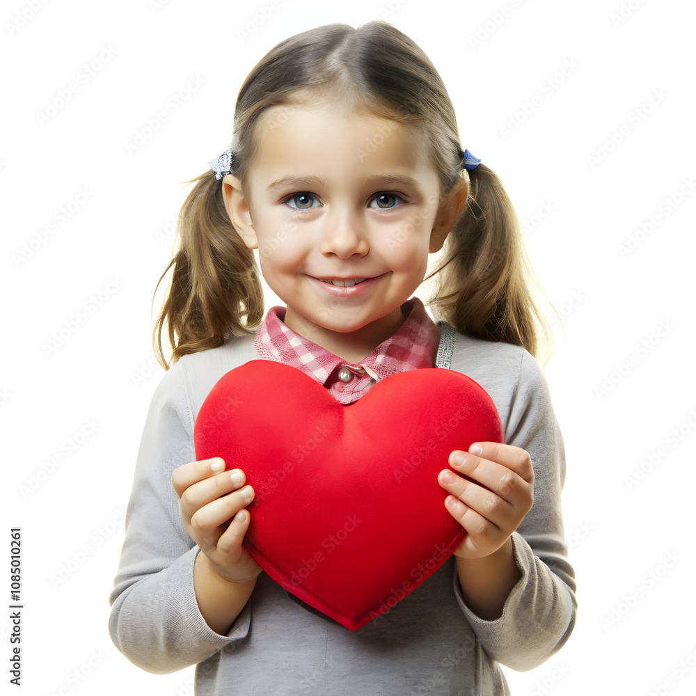 little girl holding a red heart valentine day concept on white background little girl holding a red heart valentine day concept on white background