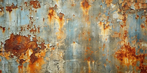 A canvas of time, etched with the scars of oxidation, revealing a tapestry of rust and faded remnants of a forgotten past.