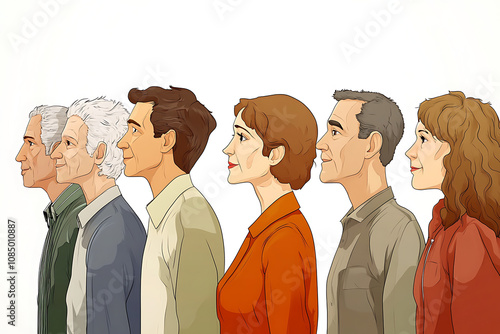 A side profile illustration of six diverse individuals, showcasing different ages and features.