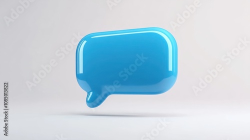 A 3D rendering of a blue speech bubble on a white background.