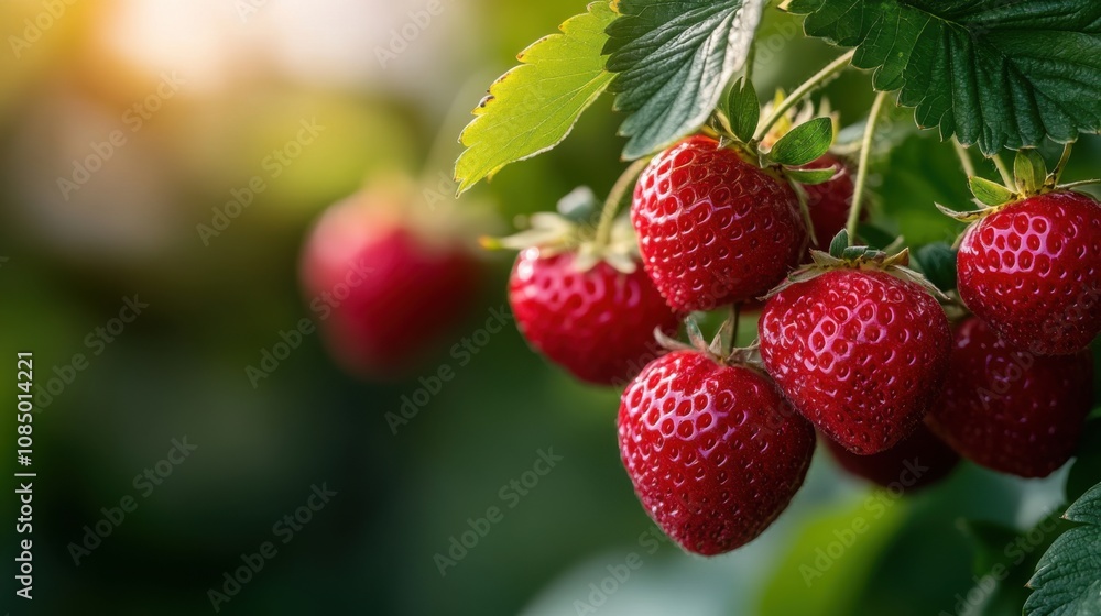 Fresh and Juicy Red Strawberries Hanging on Green Leaves in a Lush Garden Setting, Perfect for Summer Recipes, Healthy Eating, and Nature Photography Fresh and Juicy Red Strawberries Hanging on Green Leaves in a Lush Garden Setting, Perfect for Summer Recipes, Healthy Eating, and Nature Photography