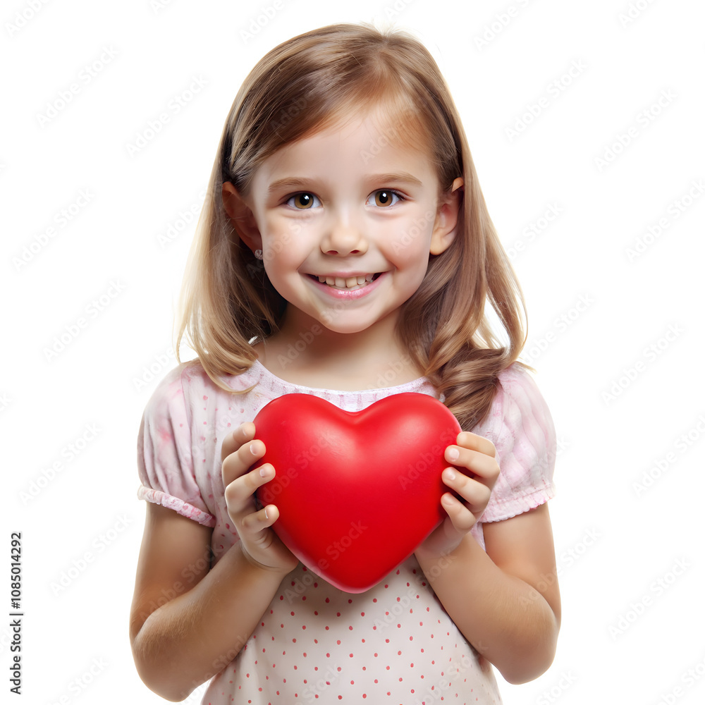 little girl holding a red heart valentine day concept on white background little girl holding a red heart valentine day concept on white background
