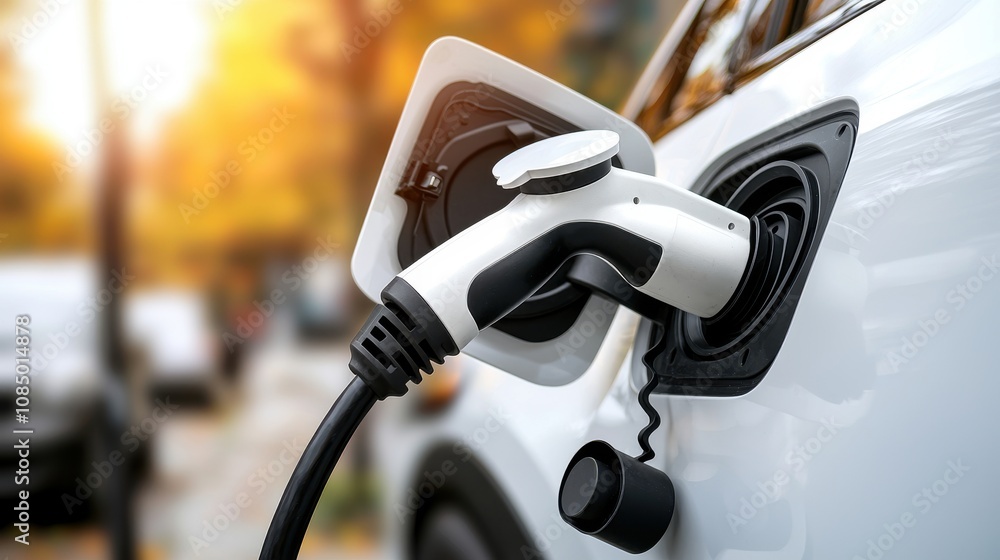 An electric vehicle charging at a station, showcasing the growing trend of sustainable transportation and the transition to clean energy. An electric vehicle charging at a station, showcasing the growing trend of sustainable transportation and the transition to clean energy.