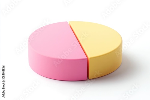 A 3D pie chart divided in half, one half is pink and the other half is yellow.