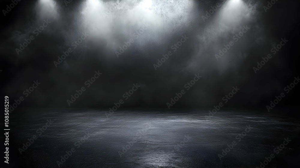 Dark Concrete Background with Spotlights and Fog Dark Concrete Background with Spotlights and Fog