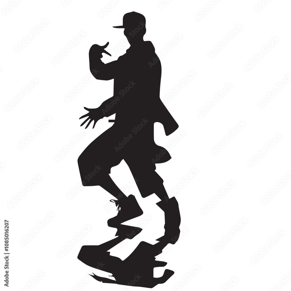 Hip hop dance silhouette - vector image of hiphop dance man - man dance Hip hop dance silhouette - vector image of hiphop dance man - man dance