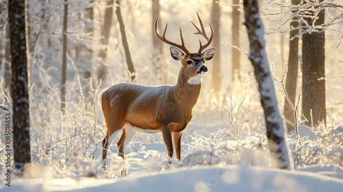 Wallpaper Mural Deer grazing in frosty winter forest wildlife photography serene environment natural habitat captivating scene Torontodigital.ca