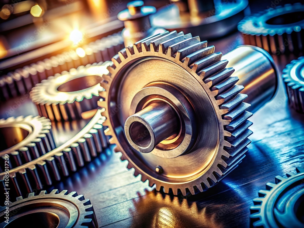 Fototapeta premium Close-Up of a Gear in Minimalist Style Highlighting Intricate Details and Textures for Industrial and Mechanical Themed Stock Photography