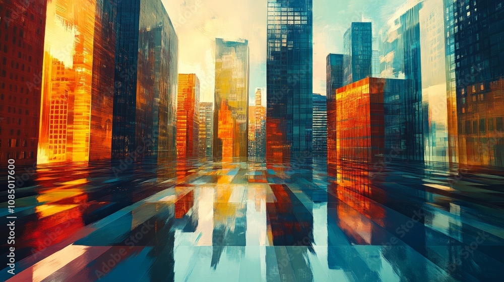 A warm-toned urban scene painted in digital art style. A warm-toned urban scene painted in digital art style.