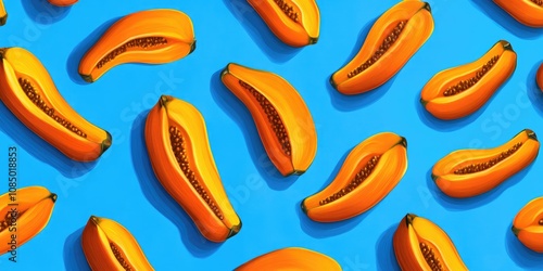 Papayas on blue surface