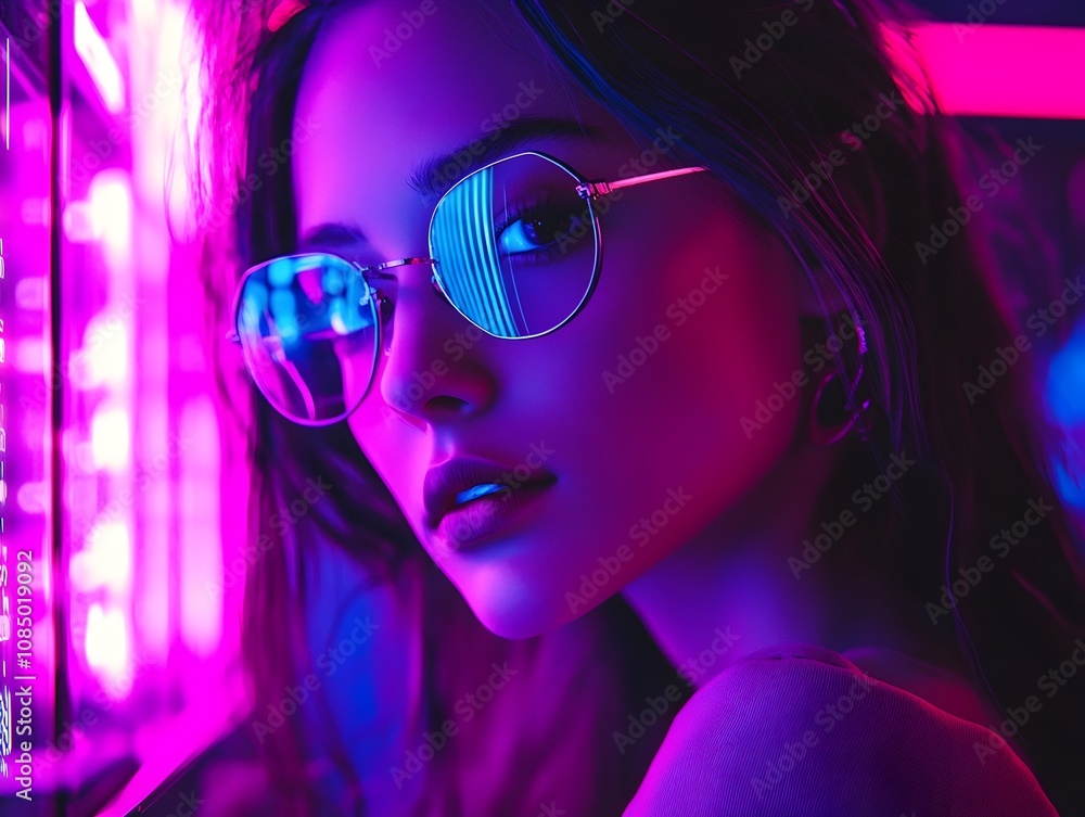 Captivating Portrait with Dramatic Neon Lighting and Futuristic Mood Captivating Portrait with Dramatic Neon Lighting and Futuristic Mood