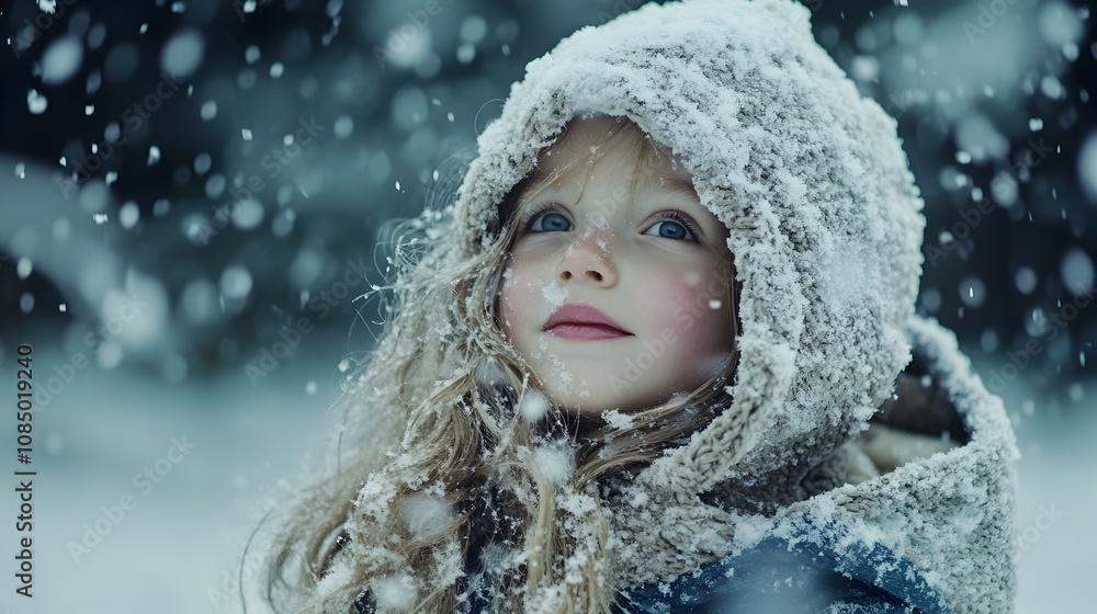Playful Hooded Child in Snowy Winter Wonderland Storytelling Portrait Playful Hooded Child in Snowy Winter Wonderland Storytelling Portrait