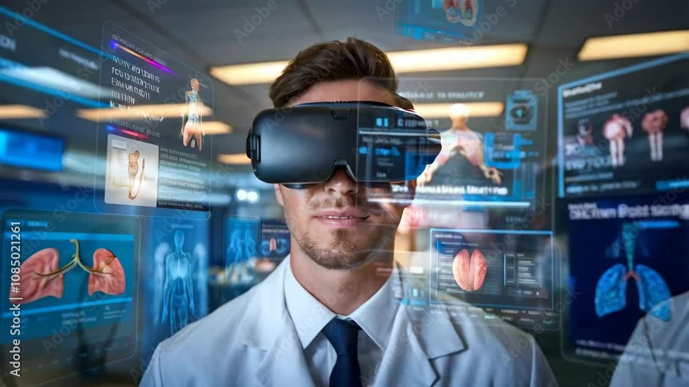 A doctor using virtual reality technology for medical training and visualization. A doctor using virtual reality technology for medical training and visualization.