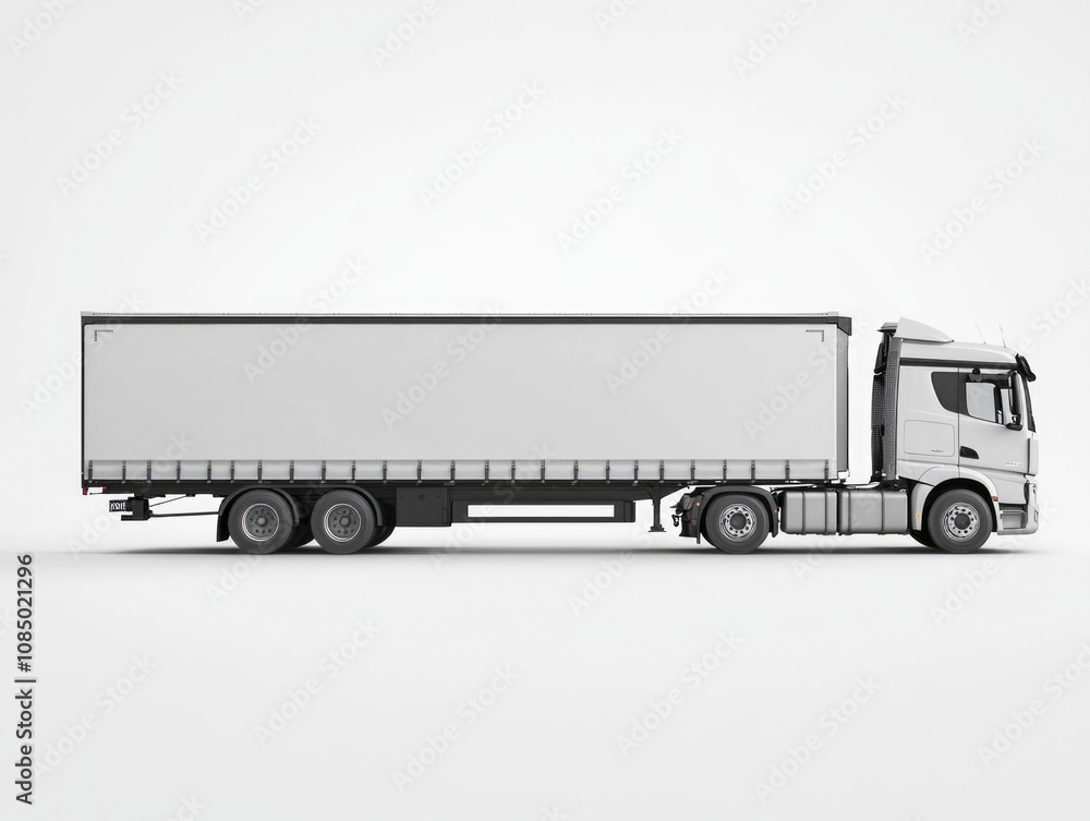 White truck with blank trailer White truck with blank trailer