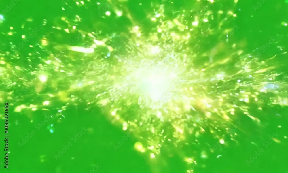 Dynamic Bright Green Explosion with Sparkling Particles and Light Effects