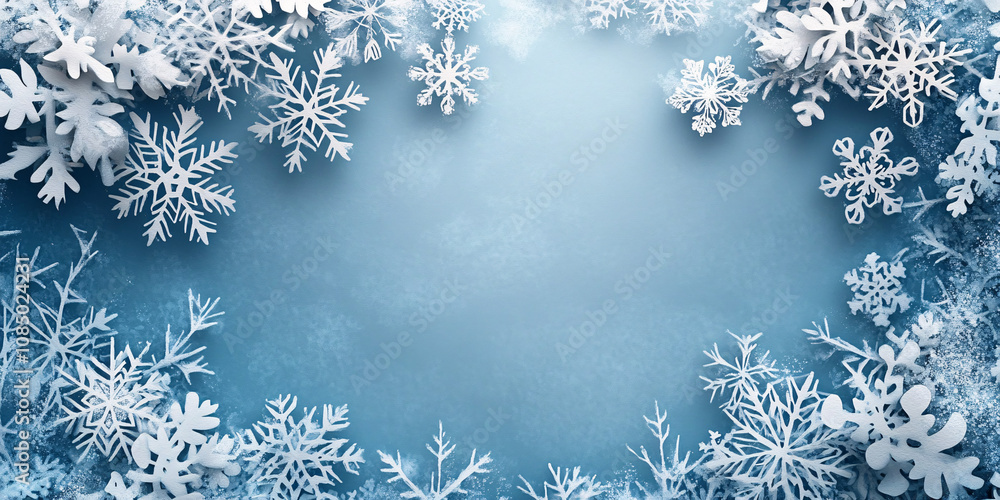 A serene winter background featuring delicate snowflakes on a soft blue gradient, perfect for holiday cards, winter promotions, or seasonal designs. A serene winter background featuring delicate snowflakes on a soft blue gradient, perfect for holiday cards, winter promotions, or seasonal designs.