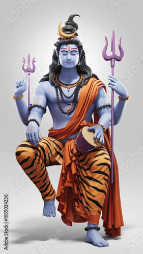 3D Character of Lord Shiva - Devotional Cartoon Model Representing Indian Mythology and Spirituality. Perfect for Religious, Cultural, and Traditional-Themed Creative Projects, Animations, and Illustr