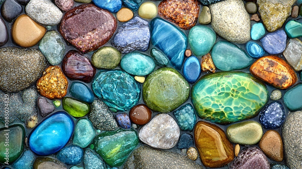 25.An artistic arrangement of colorful gemstones and polished sea glass, washed up on a beach. The bright blue and green hues of the glass contrast with the earthy tones of the surrounding pebbles. 25.An artistic arrangement of colorful gemstones and polished sea glass, washed up on a beach. The bright blue and green hues of the glass contrast with the earthy tones of the surrounding pebbles.