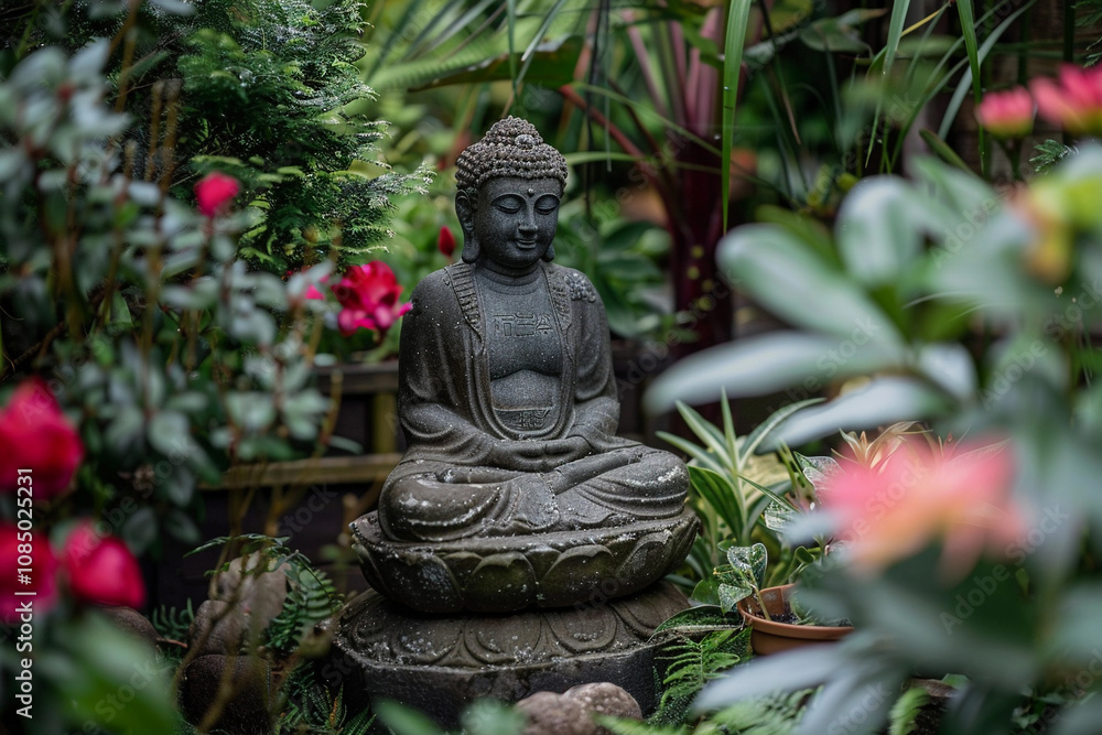 Greeting card with ancient statue great Buddha on holiday composition Greeting card with ancient statue great Buddha on holiday composition