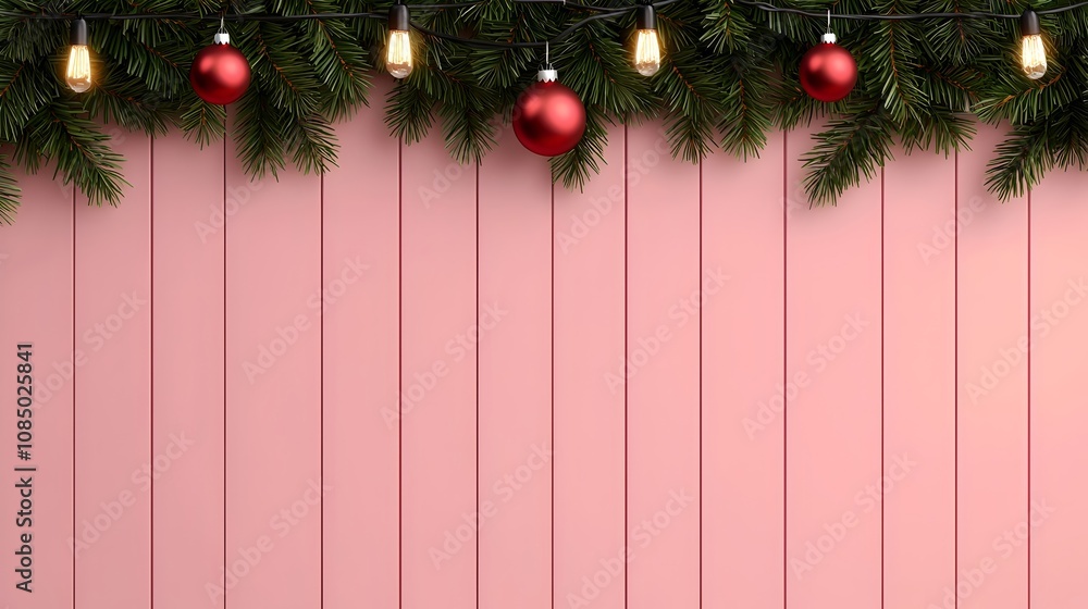 Christmas Decorations on Pink Wall Background