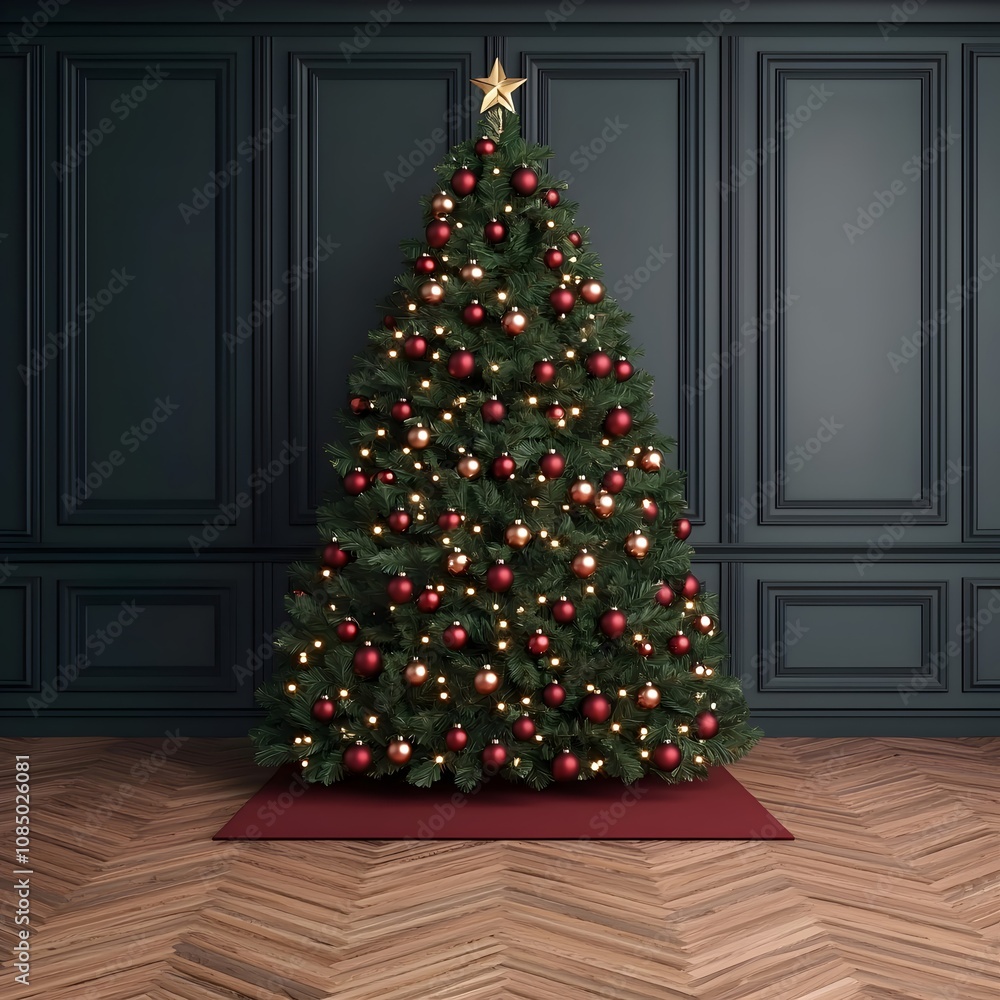 Festive Christmas Tree with Decorations and Warm Lights Festive Christmas Tree with Decorations and Warm Lights