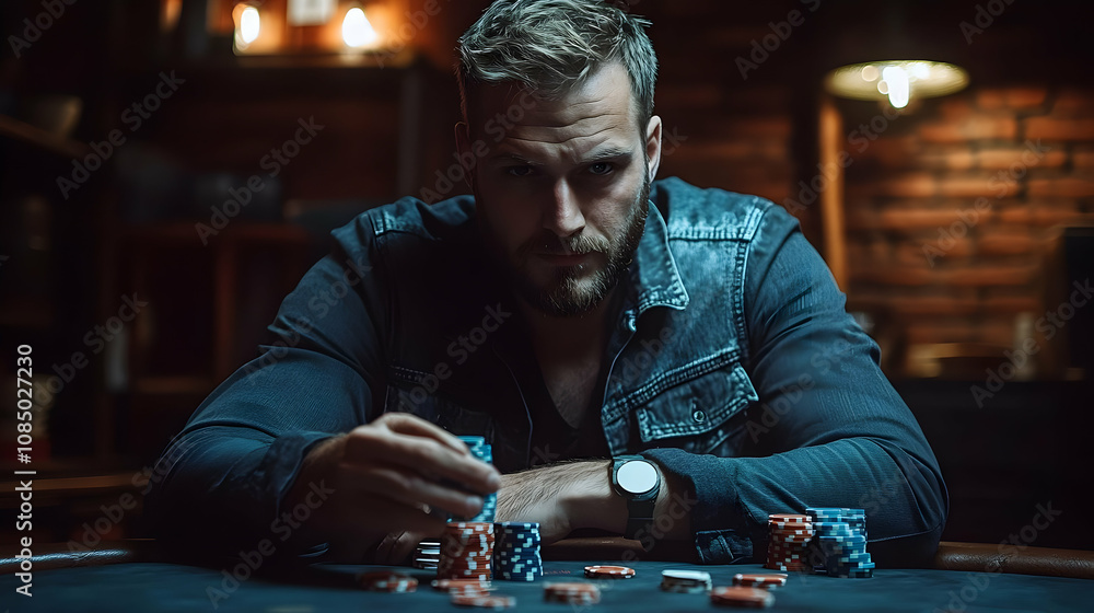 Poker Player in a Dark Room Illustration Poker Player in a Dark Room Illustration